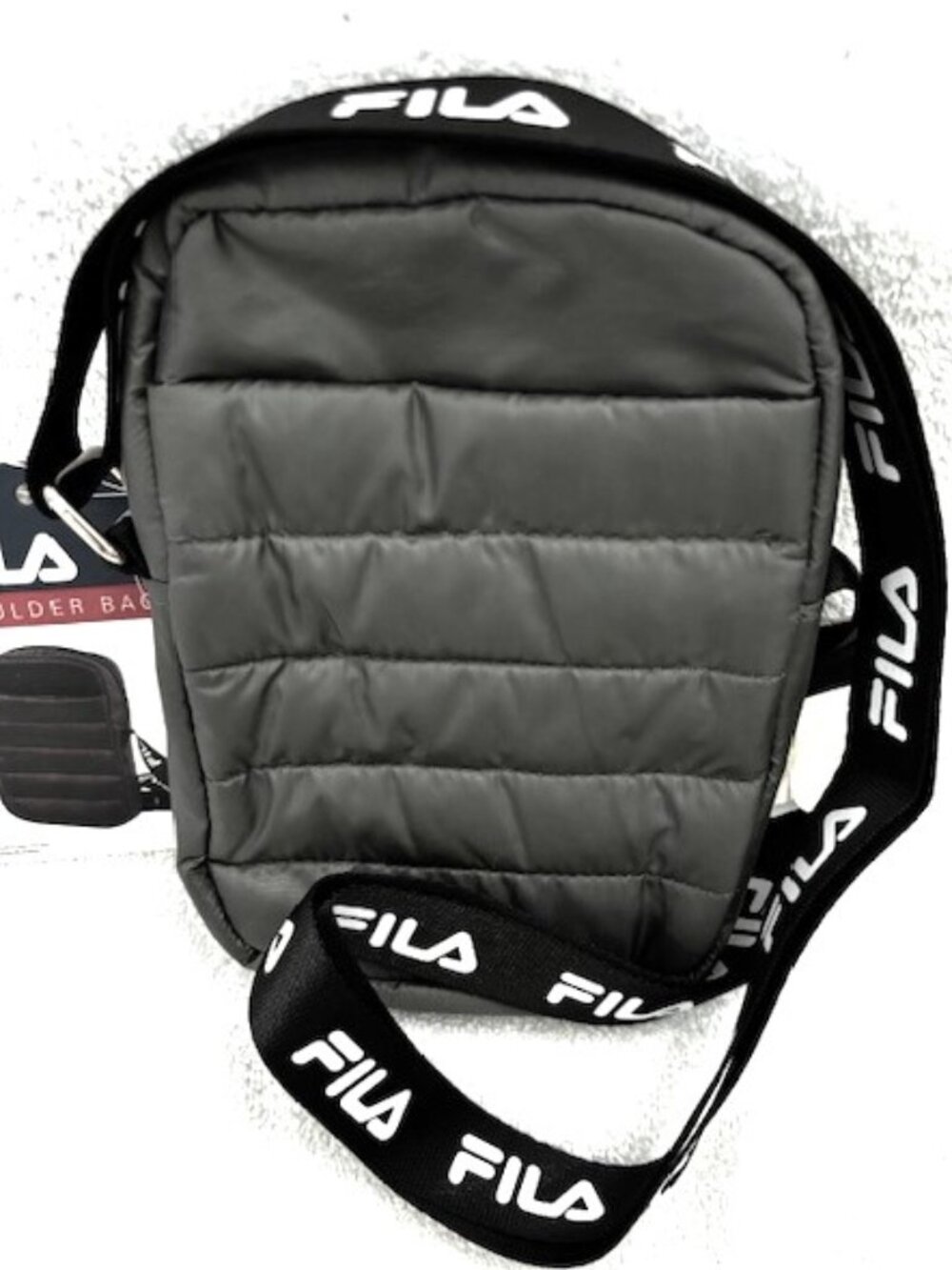 Fila mini shoulder bag in gray puffy nylon with logo strap NWT